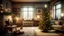 Placeholder: old danish living room with a beautiful scandinavian christmastree right beside a cozy big fireplace. snow outisde the windows. realistic, 8k. rendered 8k. old, vintage, 1900, poor, snow outside, no snow inside, colors on christmas tree, warm and heartly atmosphere, cozy,