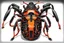 Placeholder: arachnid jet vw-beetle genetically spliced hybrid, black red and orange, biopunk, organic surrealism