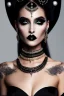 Placeholder: Portrait emo bride with piercings in skin-tight black dress, full body shot, full-color long shot, Black lipstick pale face, black eyeshadow