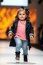 Placeholder: 2 years old very fat baby girl with clothing like fashion model with pretty high heels in runway