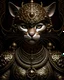 Placeholder: Beautiful cat animal haddressed woman portrait adorned with metallic filigree decadent voidcore shamanism costume armour and headress decadent gothic maljsian style organic bio spinal ribbed detail of extremely detailed maximálist hyperrealistic portrait art