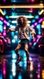 Placeholder: sexy stunt funky punk hippy hairy white skinned pimp tap dancer fashion gremlin in the middle of crazy dance moves dancing on buss parked in dark lit reflective wet arcade hall tunnel,bokeh like f/0.8, tilt-shift lens 8k, high detail, smooth render, down-light, unreal engine, prize winning