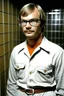 Placeholder: Jeffrey Dahmer with prison uniform in jail unhappy