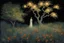 Placeholder: Night, trees, flowers, horror, japanese manga style, rocks, claude monet, georges lemmen, and alfred stevens impressionism paintings