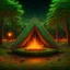 Placeholder: Camp fire, Rainy Night, highly detailed with lush forests, green leafs, flowers, pagan temple with runes, high resolution, 24k, ornate, intricate, complex, digital painting, smooth