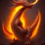 Placeholder: This Fire dragon has 2 horns pointing forward. Its neck is very short; Its snout is vertically very tall, very wide, very long, and smooth. Its teeth are retractable. It has sharp claws, fur, and striped scales. Its tail is very short and very wide.