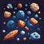 Placeholder: cartoon asteroids