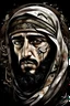 Placeholder: A mesmerizing digital artwork presents a close-up of a distinctly Saudi man's face, with every feature creatively transformed into the intricate art of Arabic calligraphy. The delicate strokes and curves of the calligraphy elegantly adorn his facial features, paying homage to the rich Arabic heritage. The calligraphic style used is inspired by Hurufiyya, adding a touch of modernity to the traditional art form.But this artwork goes beyond the boundaries of the mundane. A double exposure effect