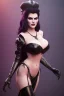 Placeholder: Amy Dumas as evil queen in black leather gown, evil, busty, cleavage, curvy, angry, stern look. character design by cory loftis, fenghua zhong, ryohei hase, ismail inceoglu and ruan jia. unreal engine 5, artistic lighting, highly detailed, photorealistic, fantasy