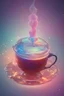 Placeholder: Magical neon watercolor latte art, intricate design, steam rising from cup, cozy cafe interior background, bokeh, photo, poster, 3d render