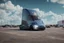 Placeholder: A Tesla 'Semi' (semi truck) is parked, in the 'Kennedy Space Center' in Florida. (CINEMATIC, WIDE ANGLE LENS, PHOTO REAL)