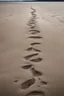 Placeholder: Sand Near THE WATER OF LAKE Gennisaretsky, bare footprints lead to the water. The image is in high quality in 8K.