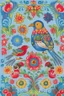 Placeholder: Norwegian folk art bunad pattern rosemaling style with birds, flowers. Vivid colors, High details