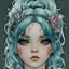 Placeholder: singer Melanie Martinez face, beautiful cyberpunk, hyperdetailed, illustration by Katsushika Hokusai, darkblue tones,