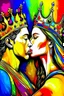 Placeholder: King and Queen, colorfull, loving, pretty, kissing,