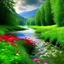 Placeholder: Describe a beautiful scene with a flowing river and flowers field