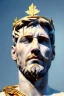 Placeholder: Realistic image, Roman sculpture made in white marble with gold veins, Lionel messi with gold laurel leaves crown, two blue brushes paint, decorative star on the chest, waist up portrait, marble material, gold ornaments, Baroque style, sun rays background, epic, celestial, cinematic lighting, God lights, 4k resolution, smooth details, soft lighting, unreal engine 5, art station, substance 3d.