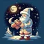 Placeholder: Santa Claus, with a gift, at night, the moon is full, the stars are shining.