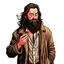 Placeholder: A man in loose, dirty clothes, who doesn't seem to care about his appearance. And holding a cigarette and light He has long, hair and an uncombed beard.