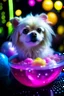 Placeholder: portrait of glittery haired twisted lama lama dog on a yoga space ship made of ice cream, smiling with beautiful shiny ears, each inside a pile of transparent jelly bubbles of weird colors with insect aliens inside, disco egg made of small mirror, light rayz, feast table ,shot on Hasselblad h6d-400c, zeiss prime lens, bokeh like f/0.8, tilt-shift lens 8k, high detail, smooth render, down-light, unreal engine, prize winning