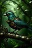 Placeholder: steam punk bird in forest on tree branch
