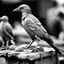 Placeholder: a statuette of a bird-people cult greyscale photo