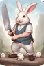 Placeholder: divine killer chubby bunny floppy ears with chefs knife adventurer dnd realism art