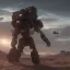 Placeholder: Armored Core machine robot fight another Armored Core fly in the sky in the desert with beside the ocean where you can see the space in the sky with twilight on the horizon, 4k resolution