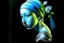 Placeholder: flower cut, girl with pearl earring S<AI in moonlight, shaded pastel and charcoal drawing, bioluminescent, holographic