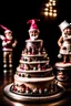 Placeholder: Christmas themed three layer cake full of elves, Santa's, ms santa, presents. All delicious and realistic photography