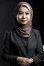 Placeholder: a muslim woman, fair skin, Malay race, standing posture, young executive