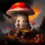 Placeholder: A rustic white, red and orange (((mushroom house))) perched atop a (tall geologic pillar), surrounded by a ((( rainbow haze ))), offset by the subtle hues of an (dark space scape), within. captured by the hand a skilled master painter with a focus on (hard bold compositions and voluminous lighting).detailed matte painting, deep color, fantastical, intricate detail, splash screen, exaggerated colors, fantasy concept art, 8k resolution