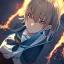 Placeholder: Clear focus,High resolution, Girl wearing a sailor uniform, Angry Look on face, Fire around them, Shadow On her face, Mad, Frown