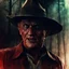 Placeholder: Freddy Krueger in Elm street [vintage style noisy scratches glitches, Shot the texture and then rewound the film and double exposed from a 1970 B series movie]