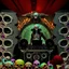 Placeholder: DJ of the damnded, insanely detailed DJ booth in hell, MID set, speakers and equipment made of bone, anatomically correct, add more skulls in th audience, photorealism, vray, 8k 3d