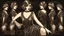 Placeholder: Full Body, burlesque Woman With A Bob With A Fringe Hairstyle, 1920s flapper style Clothing, Steampunk, Black Background