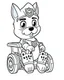 Placeholder: outline art for Paw Patrol Wheelchair coloring page, Japanese manga style, cartoon style, cute face, white background sketch style, full body is a must, only use outline, clean line art, no shadow, bold outline