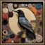 Placeholder: Collage of various mediums making up an abstract crow image, metal and fabric and corduroy and glass and yarn and paper and velvet, various textures, sharp contrast, sharp juxtaposition of materials, colorful, sharp focus, by Joseph Cornell, maximalism