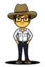 Placeholder: Drawing of Gustavo Petro serious with hat, jeans and shirt no lentes speaking in a speech full body chibi