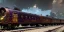 Placeholder: a beautiful steampunk train, tiny details, intricate, detailed, volumetric lighting, steam, rainy, reflective