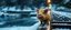 Placeholder: fast and clever cute little evil moss pig named yutt, on icy bridge, motion blur, standing by the rails
