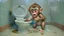 Placeholder: half monkey half boy flushes toilet over and over