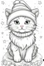 Placeholder: outline art for cute cat coloring pages with A cute Christmas cat nestled in a cozy Santa hat, surrounded by twinkling stars and candy cane stripes., white background, Sketch style, full body, only use outline, Mandala style, clean line art, white background, no shadows and clear and well