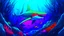 Placeholder: Comic style, underwater, coral reef, shark