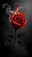 Placeholder: a rose where the stem and leaves(black) is made of smoke, and the flower(red) is made of flame shapes that spiral in the middle, vector in a hotrod and tattoo style