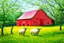 Placeholder: old barn in Style: Yayoi Kusama artist. landscape, pastoral, sheep