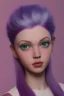 Placeholder: cutepurple haired human girl with bright green eyes wearing a purple/pink dress