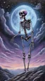 Placeholder: A pastel painting of a skeleton on a hilllookin into the night sky. A nebular in the sky. Painting. Purple colours. Blue colours. Colorful.Pastel colours. Masterpiece.