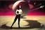 Placeholder: picture of a woman in the space, follow the style of Bansky