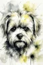 Placeholder: A portrait of a maltese terrier by yoji shinkawa , loose watercolour, wet on wet and splattering and dripping techniques, centred, perfect composition, abstraction, grey and cream